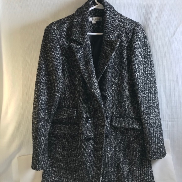 Tweed Ladies Coat Sz 4 Kenneth Cole Mid length Double Breasted Jacket Lined Wool - Picture 6 of 10